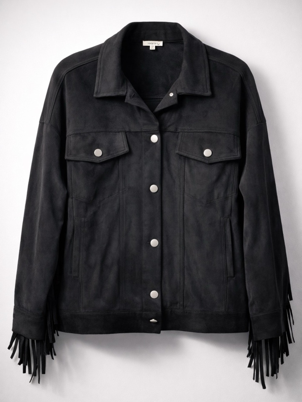 NWT Western & Boho Faux Suede Fringe Shacket - Black Jodifl